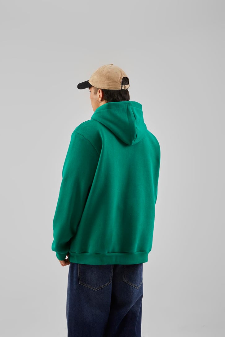 Basic Yeşil Oversize Hoodie