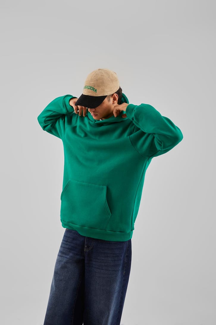Basic Yeşil Oversize Hoodie
