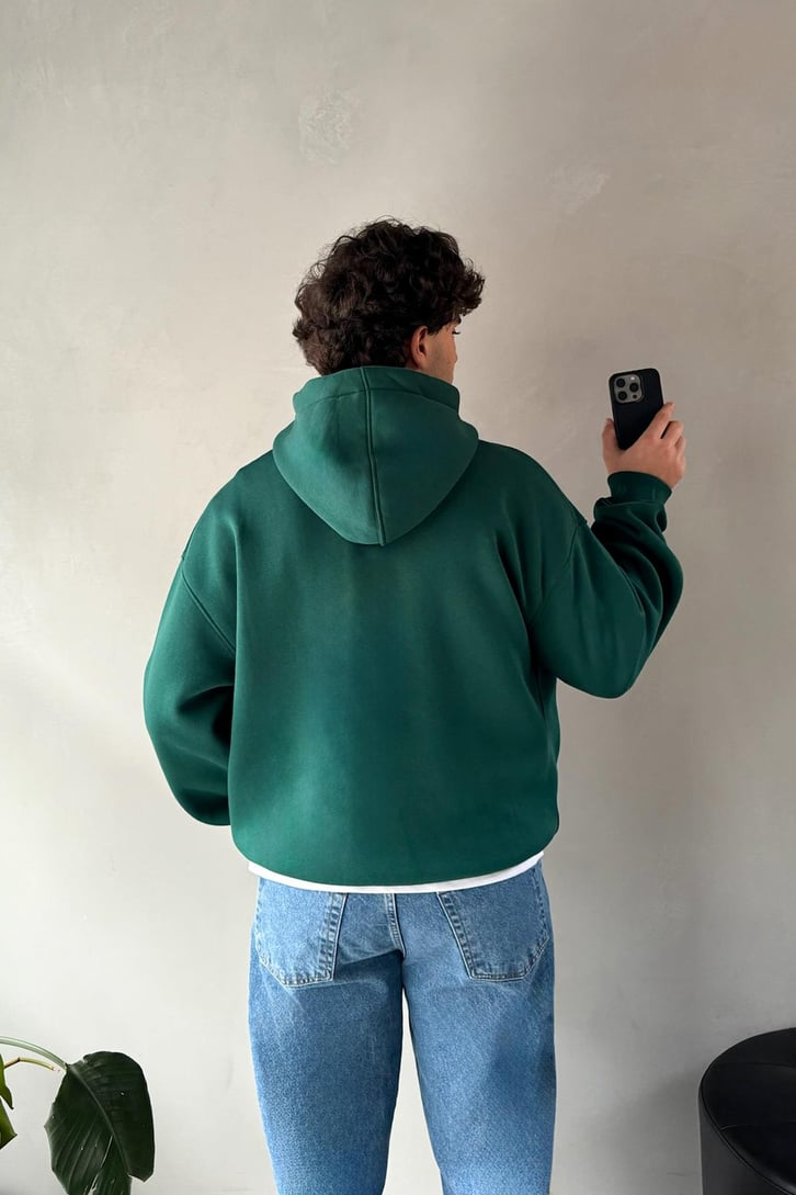 Basic Yeşil Oversize Hoodie
