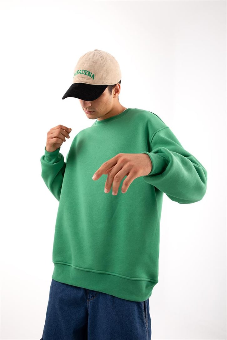 Basic Yeşil Oversize Sweatshirt