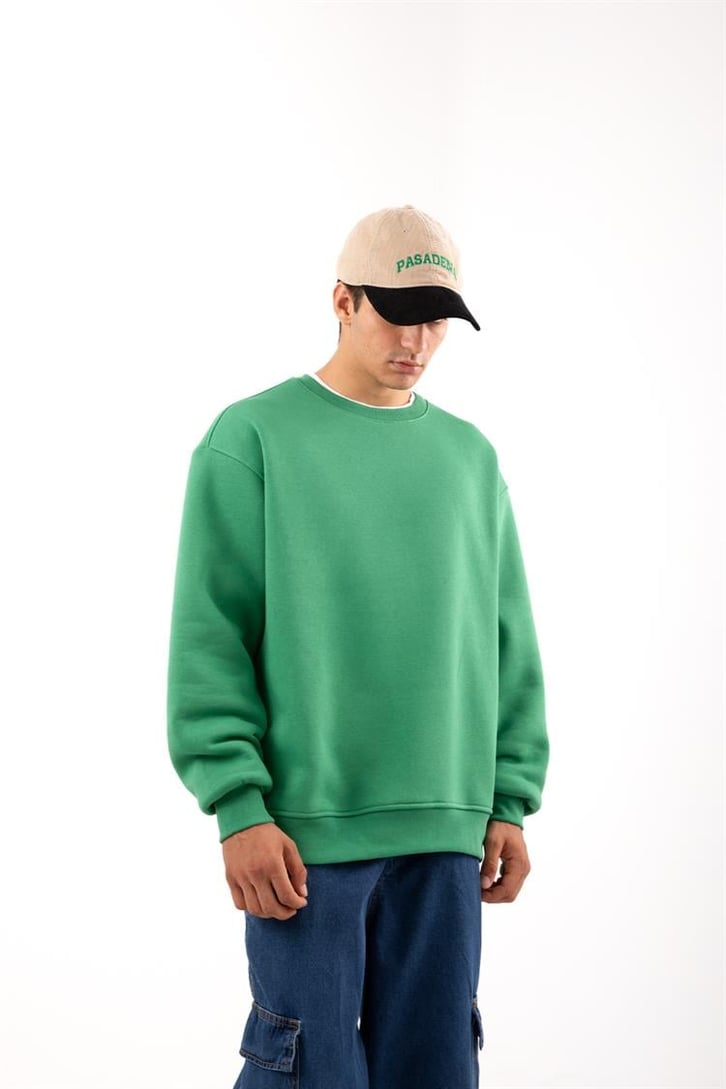 Basic Yeşil Oversize Sweatshirt