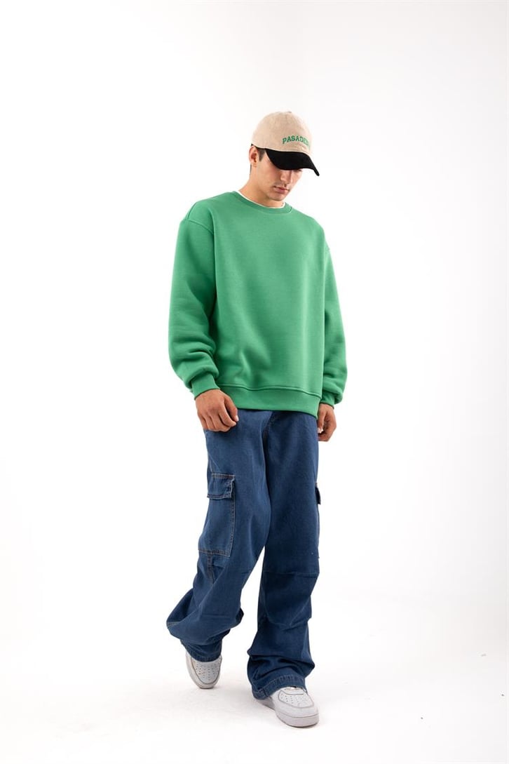 Basic Yeşil Oversize Sweatshirt