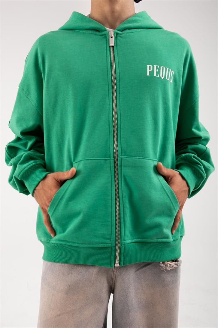 Basic Yeşil Oversize Zip Hoodie