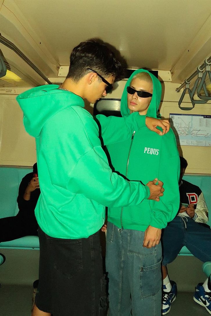 Basic Yeşil Oversize Zip Hoodie