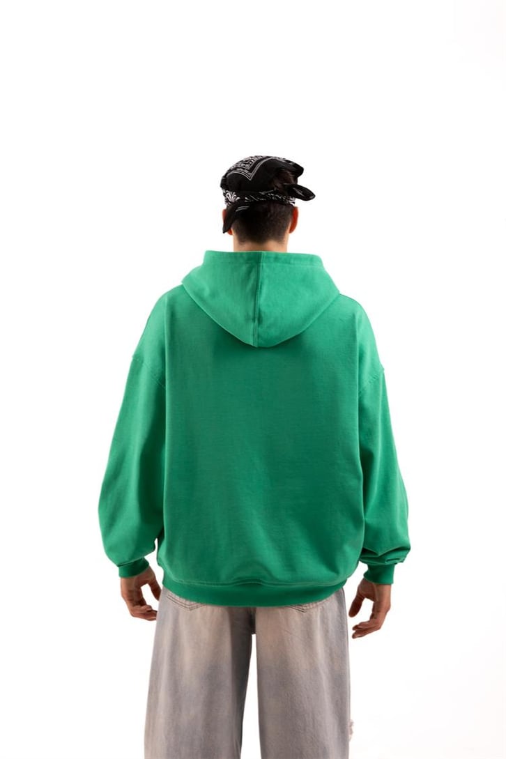 Basic Yeşil Oversize Zip Hoodie