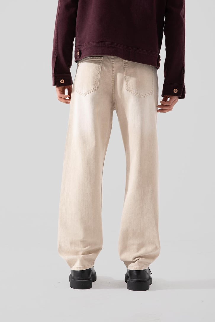 Basic Yıkamalı Bej Baggy Pantolon