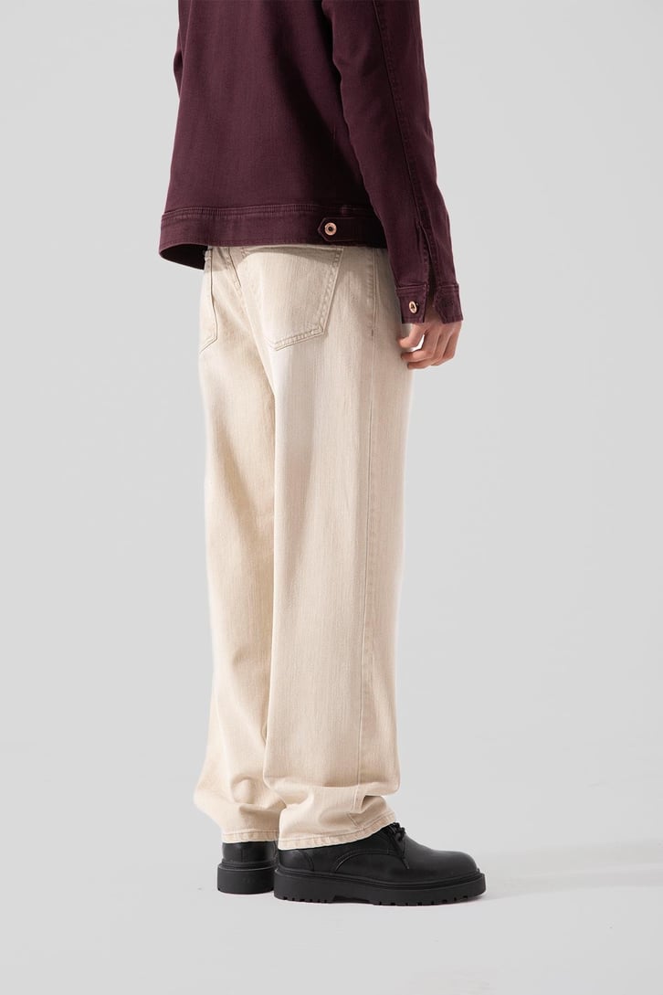 Basic Yıkamalı Bej Baggy Pantolon
