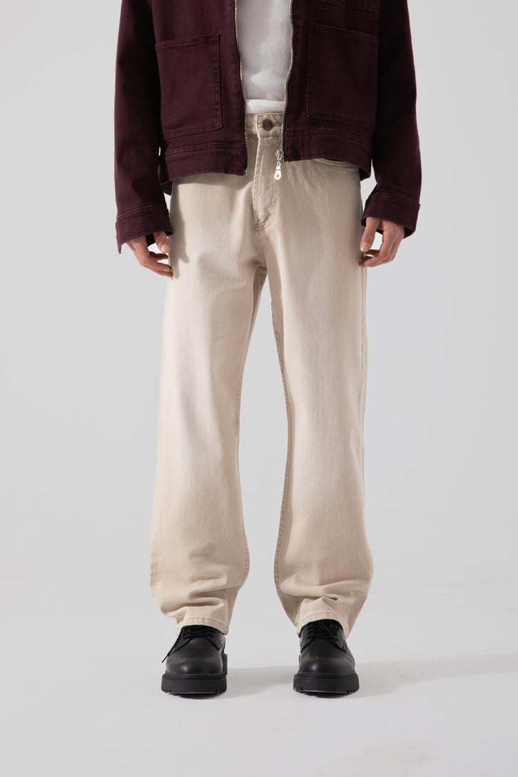 Basic Yıkamalı Bej Baggy Pantolon