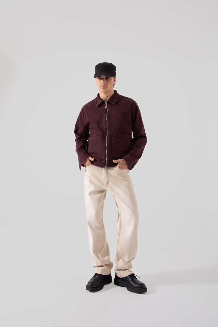 Basic Yıkamalı Bej Baggy Pantolon