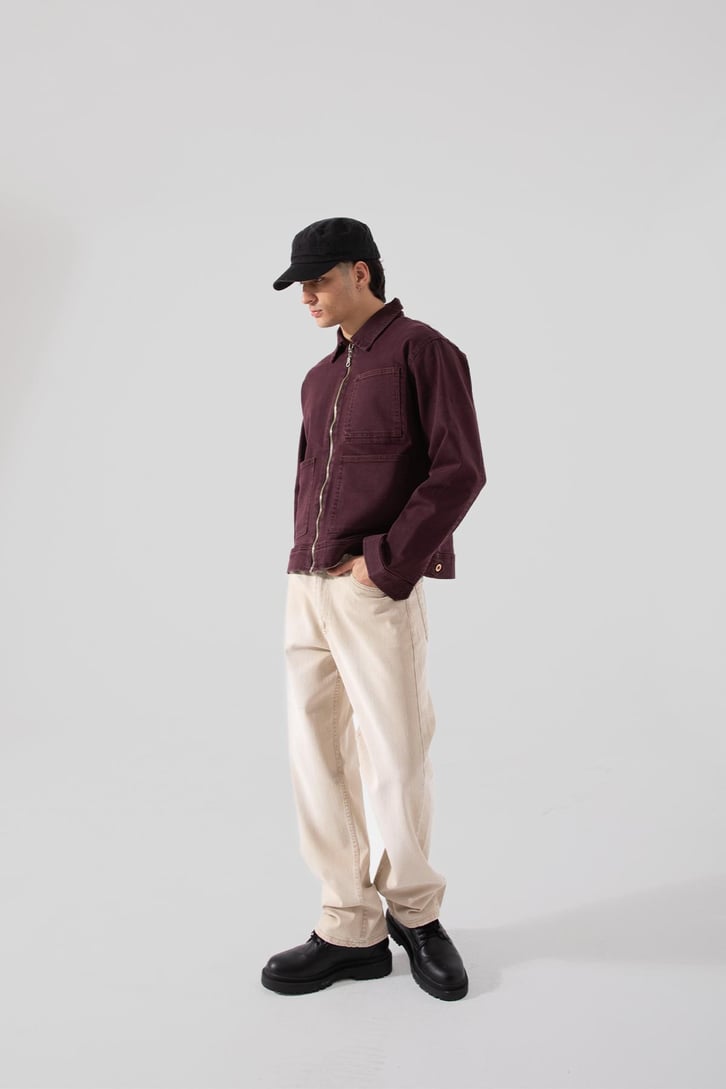 Basic Yıkamalı Bej Baggy Pantolon