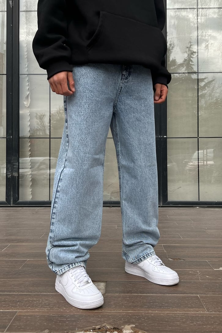 Basic Yıkamalı Buz Mavi Baggy Jean