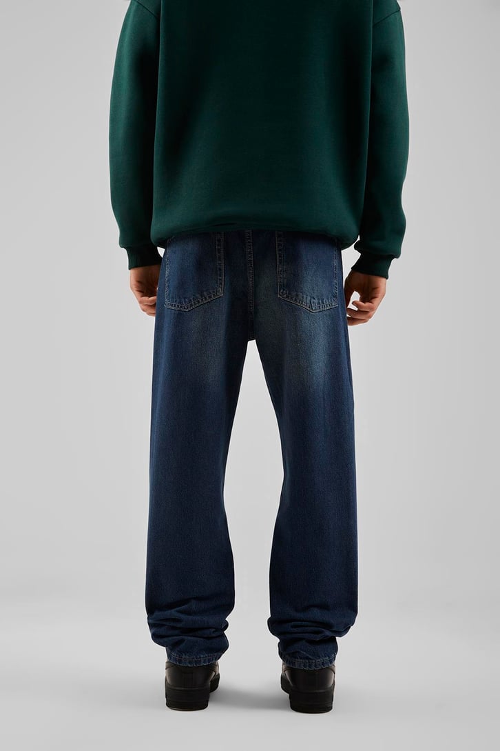 Basic Yıkamalı Koyu Mavi Baggy Jean