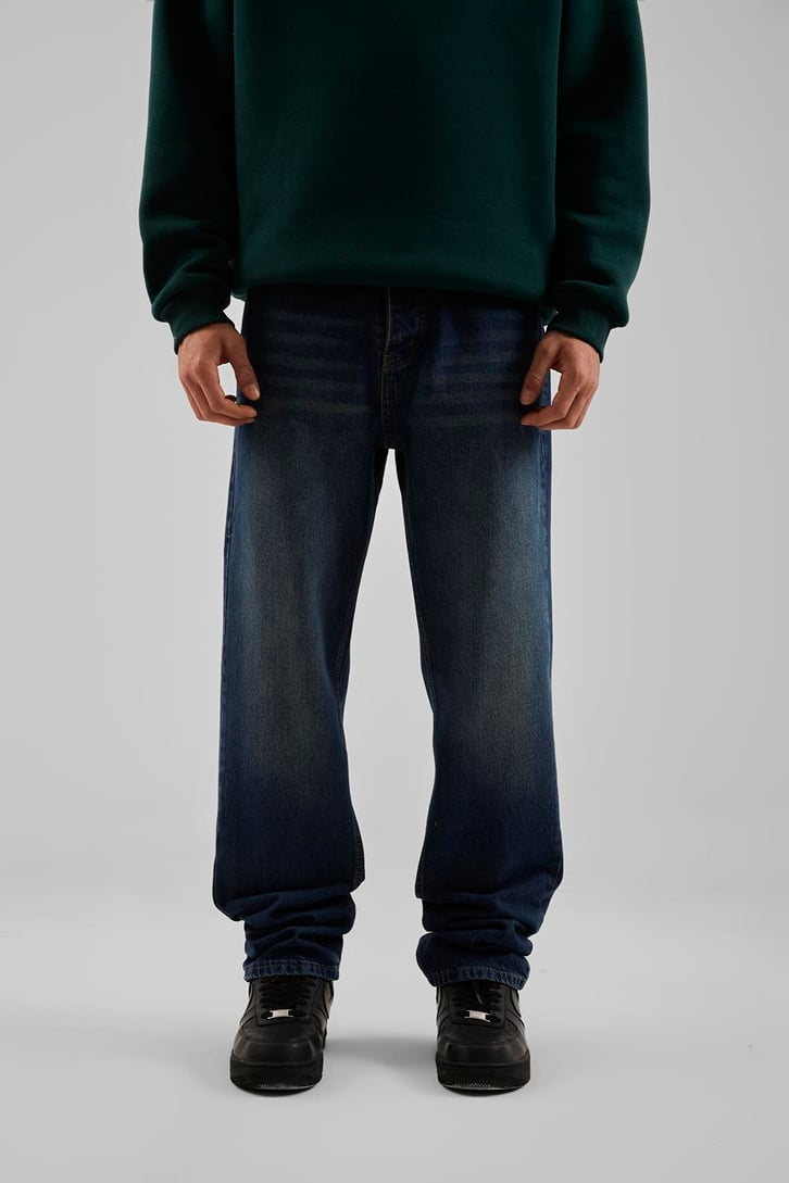 Basic Yıkamalı Koyu Mavi Baggy Jean