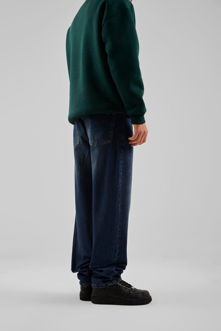 Basic Yıkamalı Koyu Mavi Baggy Jean