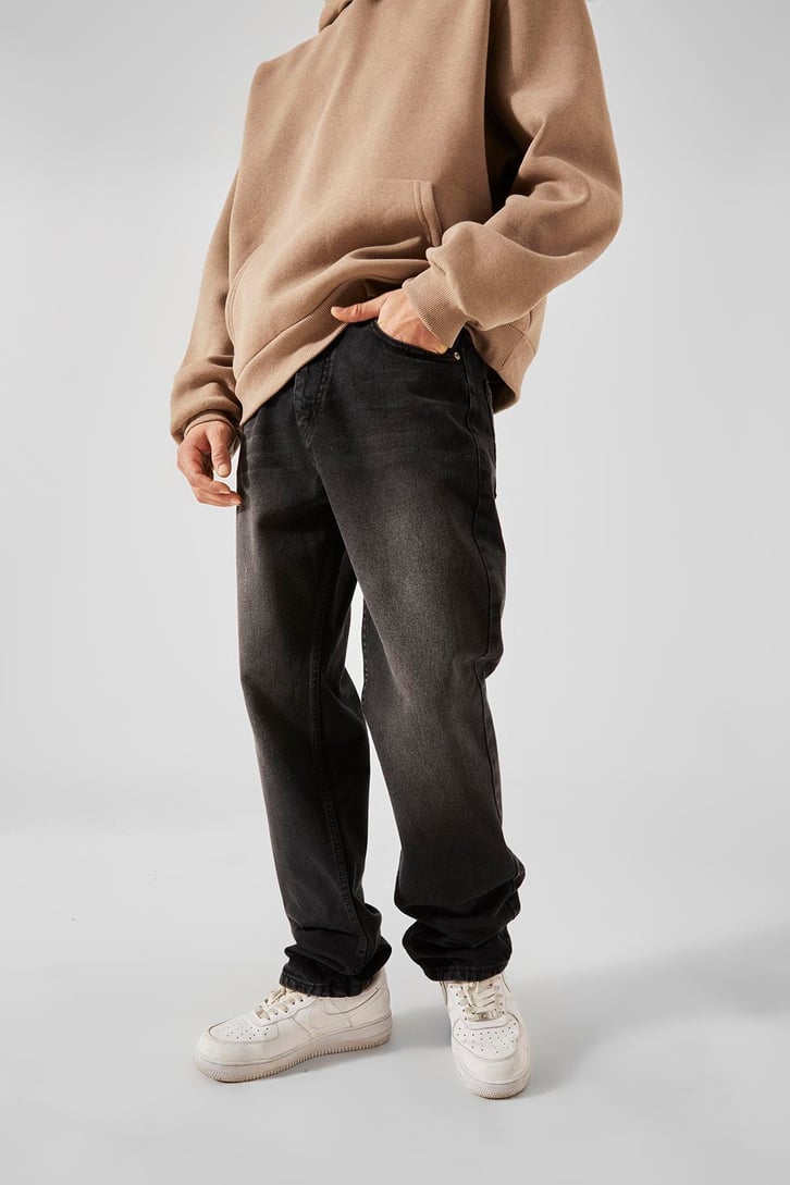 Basic Yıkamalı Siyah Baggy Jean