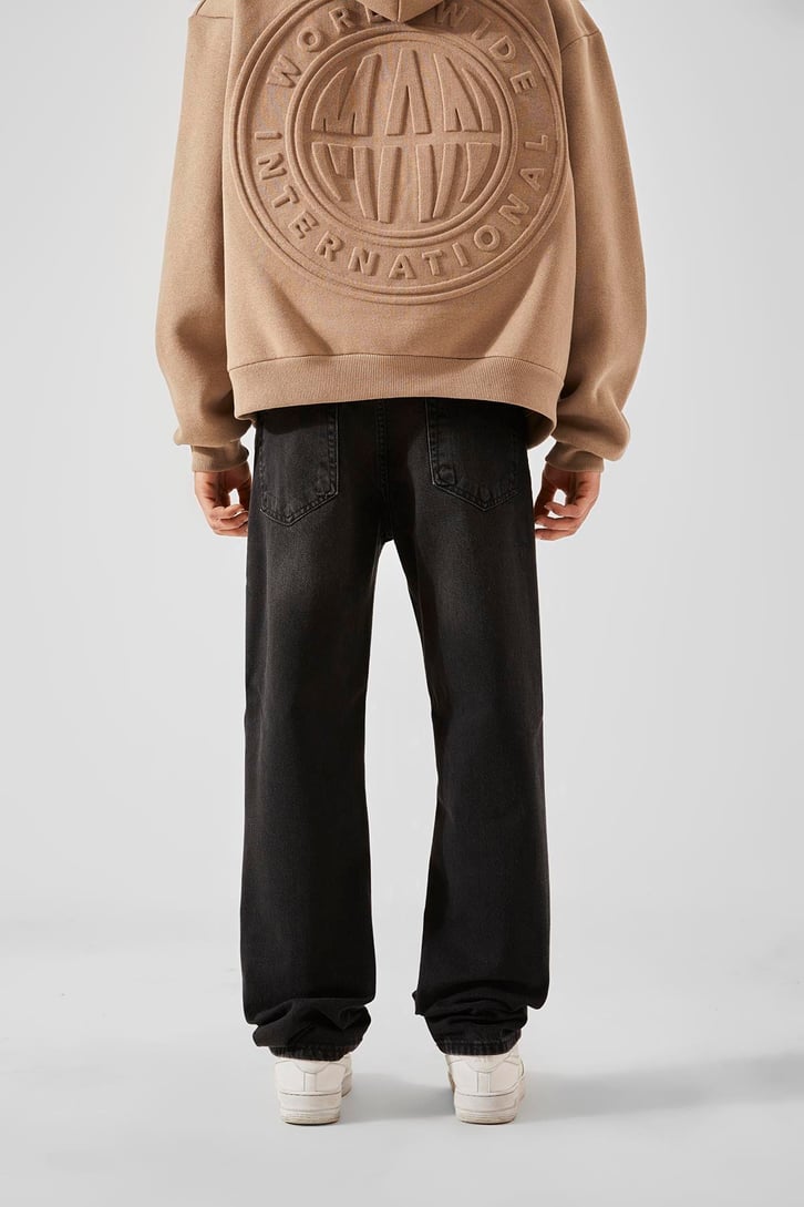 Basic Yıkamalı Siyah Baggy Jean