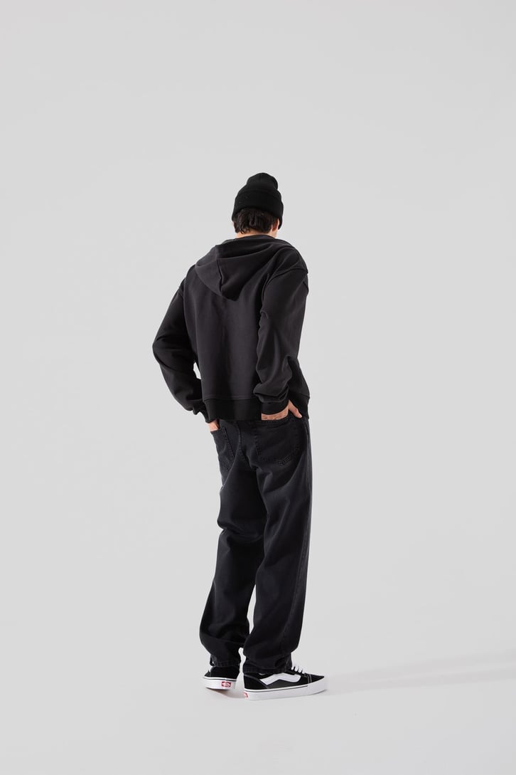 Basic Yıkamalı Siyah Baggy Pantolon