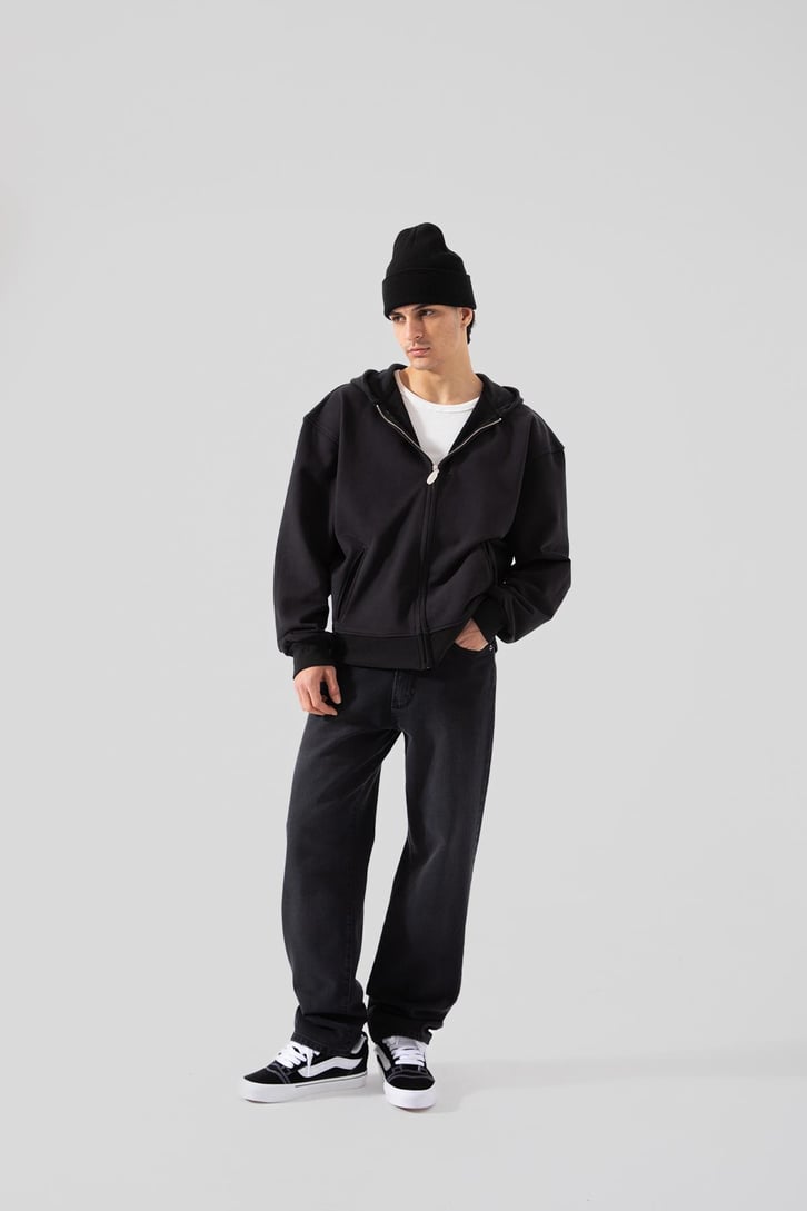 Basic Yıkamalı Siyah Baggy Pantolon
