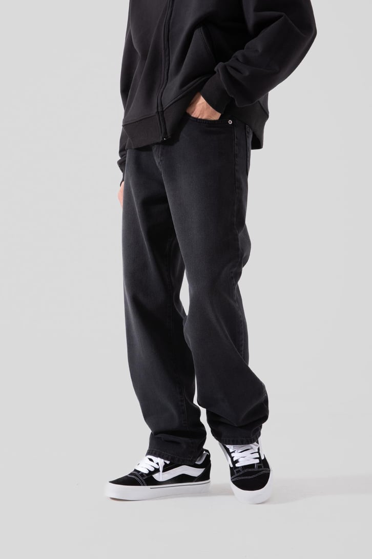 Basic Yıkamalı Siyah Baggy Pantolon