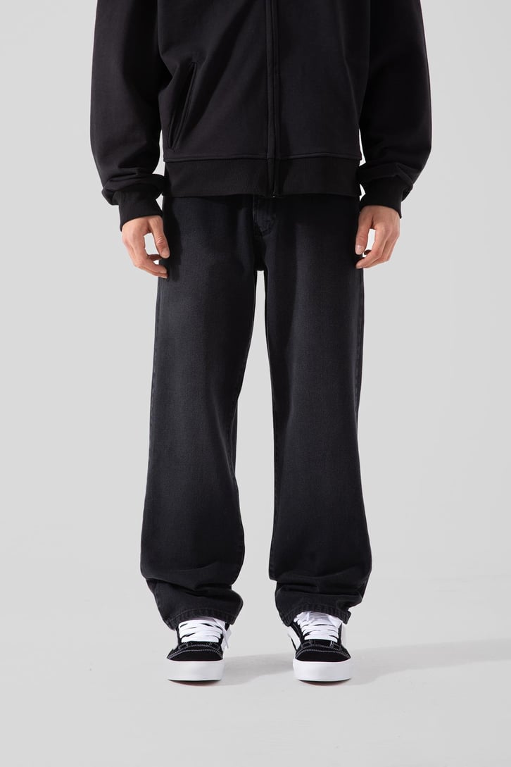 Basic Yıkamalı Siyah Baggy Pantolon