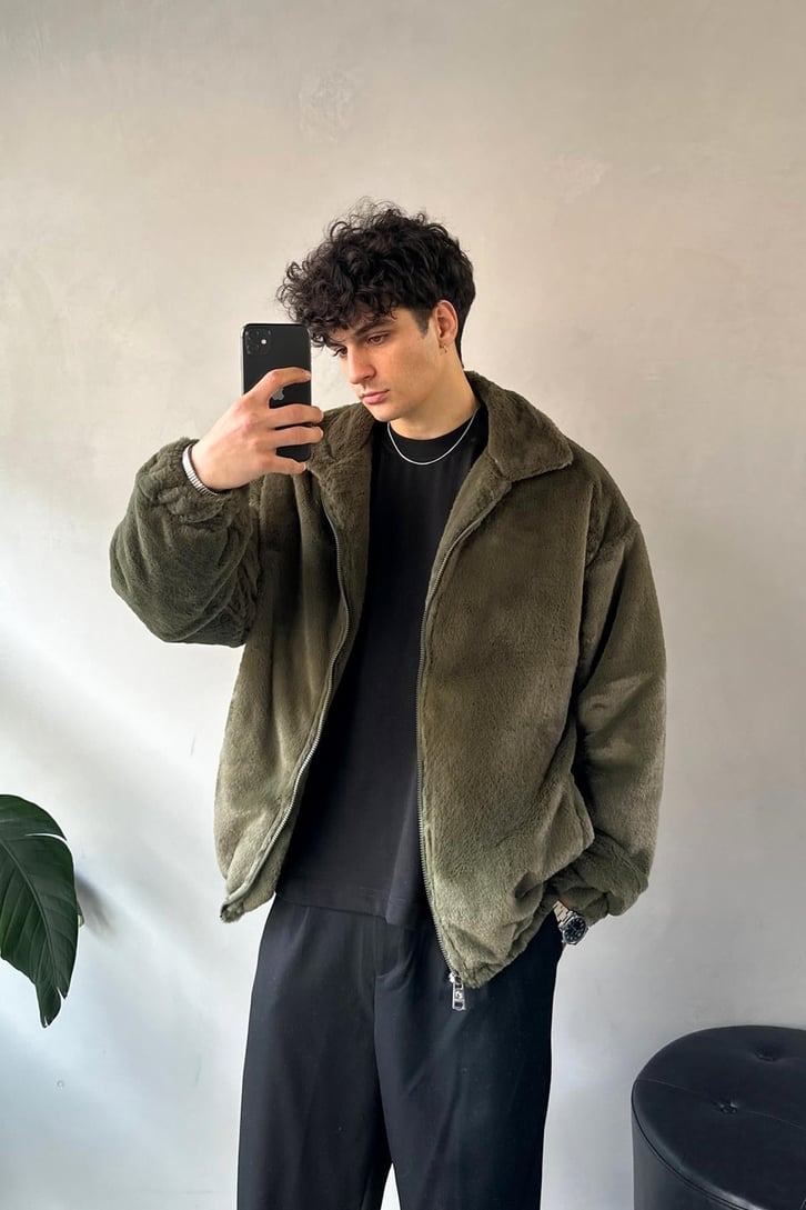 Basic Zip Oversize Peluş Ceket