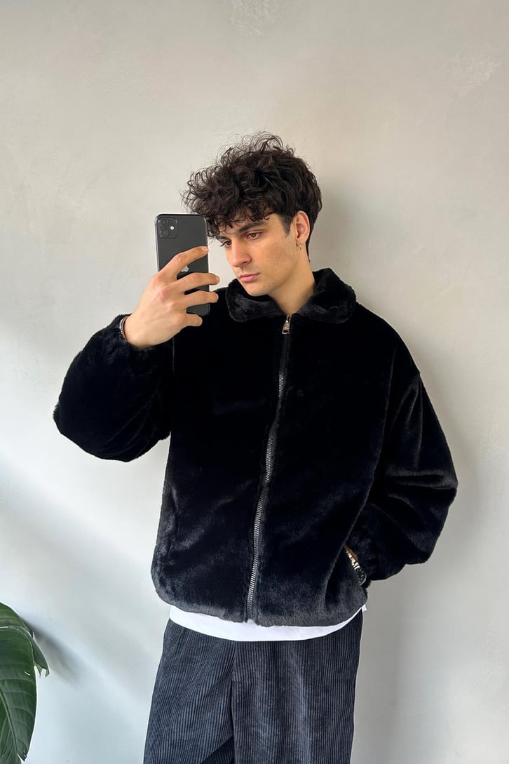 Basic Zip Oversize Peluş Ceket