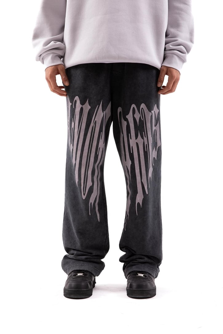 Baskılı Acid Wash Baggy Eşofman Altı