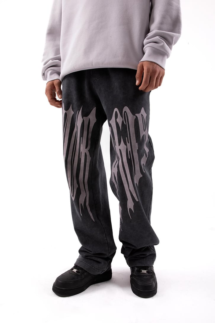 Baskılı Acid Wash Baggy Eşofman Altı