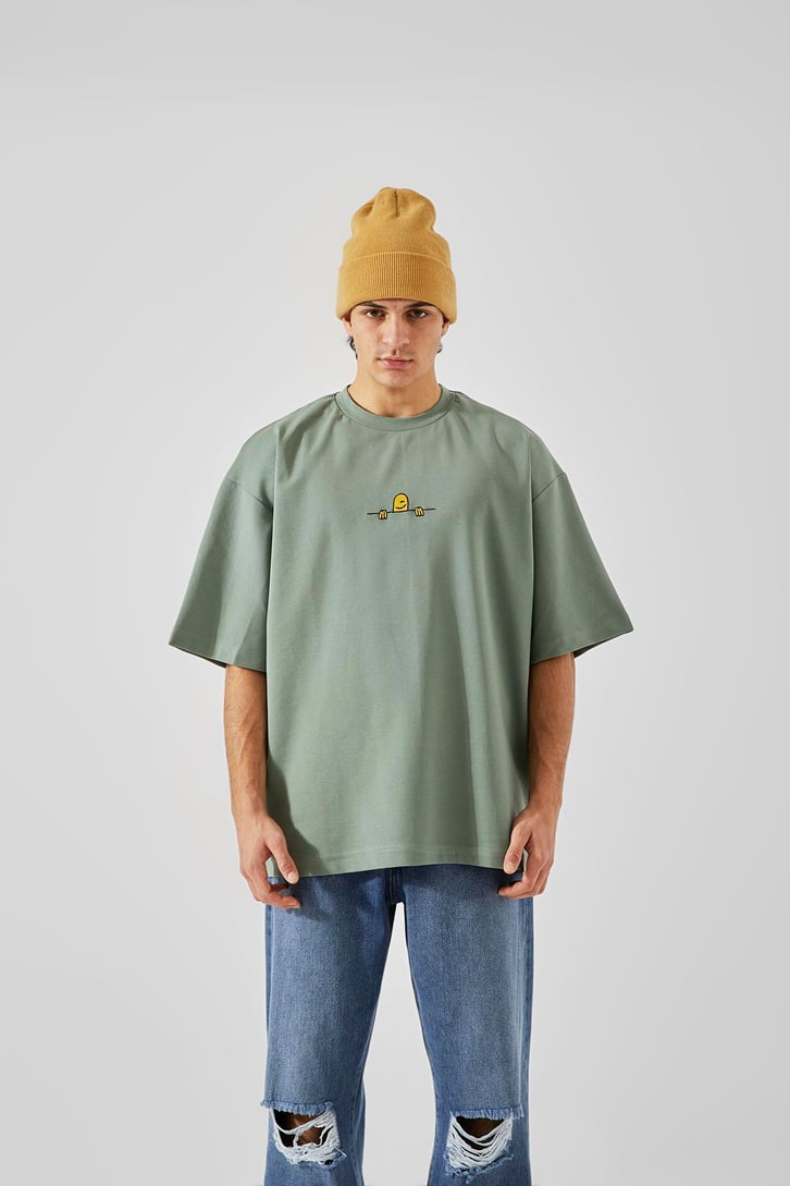 Baskılı Açık Yeşil Oversize Tişört