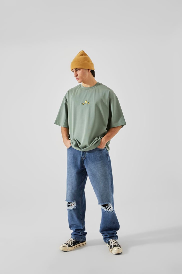 Baskılı Açık Yeşil Oversize Tişört