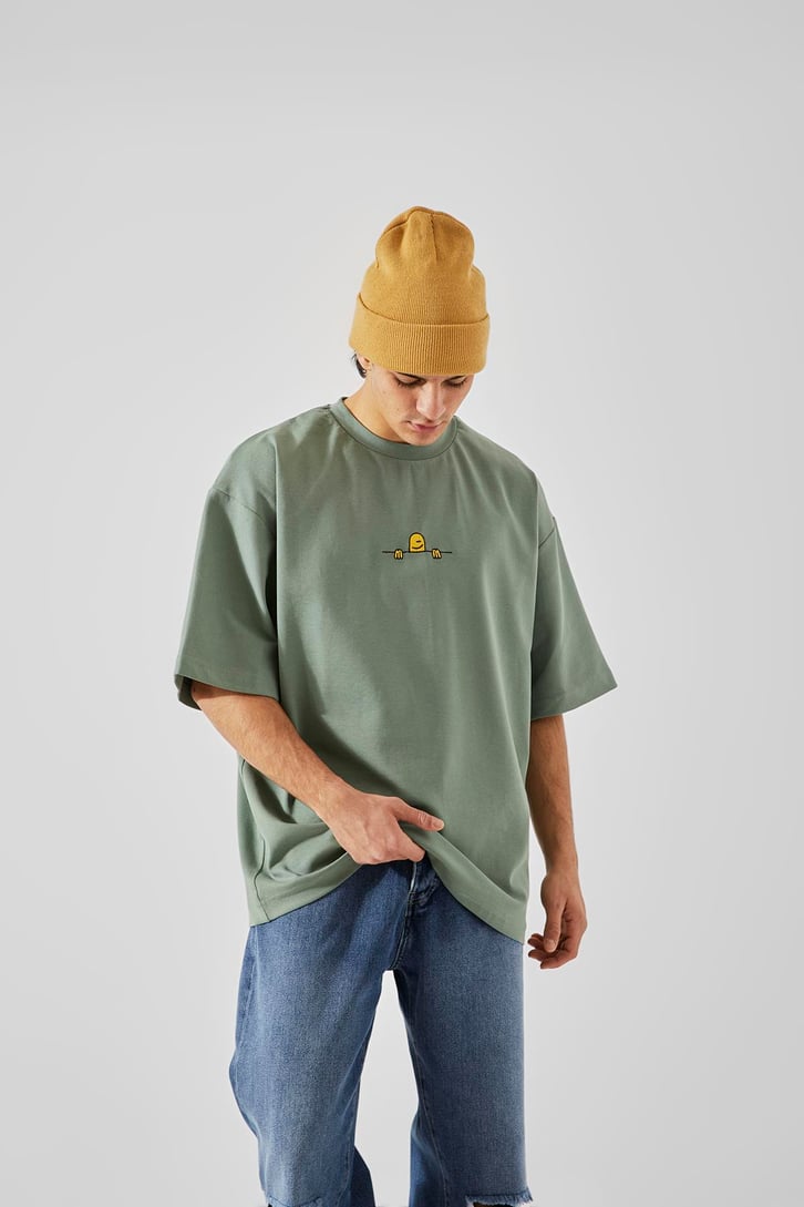 Baskılı Açık Yeşil Oversize Tişört
