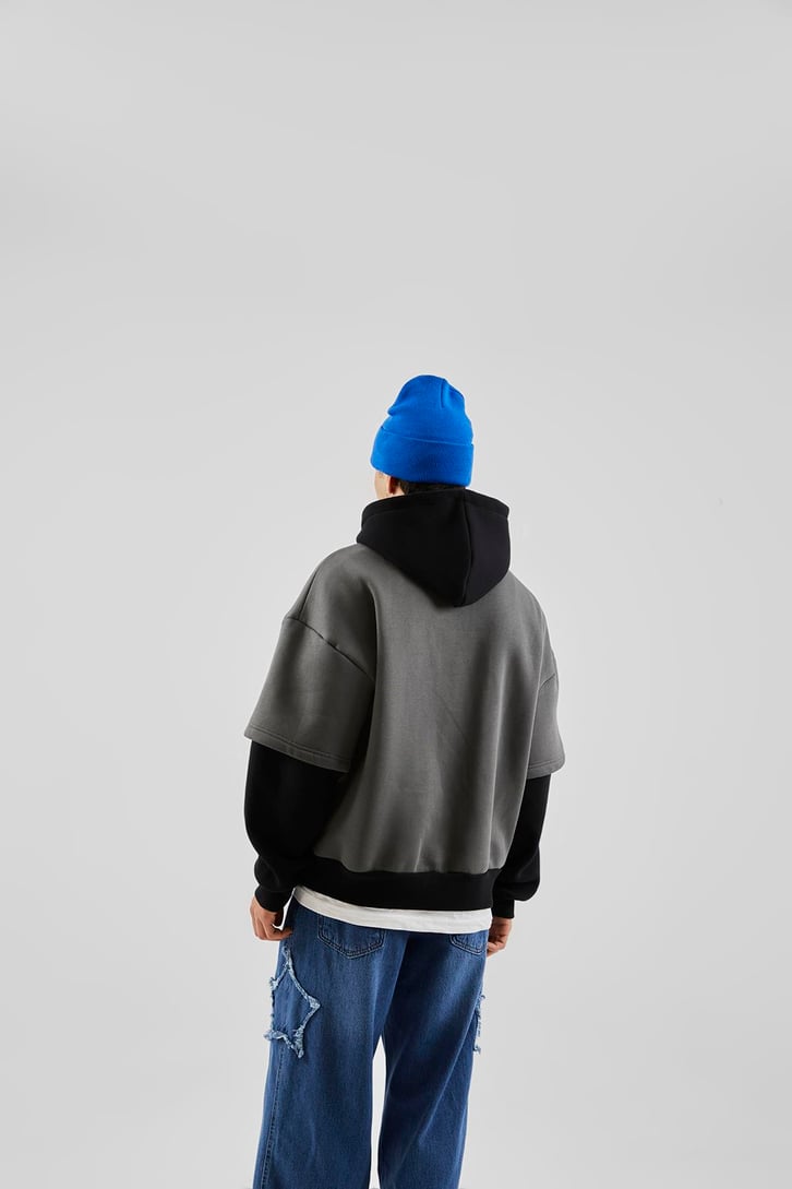 Baskılı Double Color Füme Oversize Hoodie
