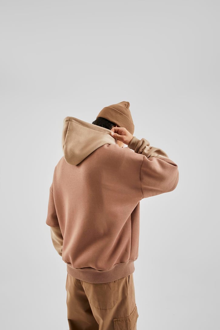 Baskılı Double Color Vizon Oversize Hoodie