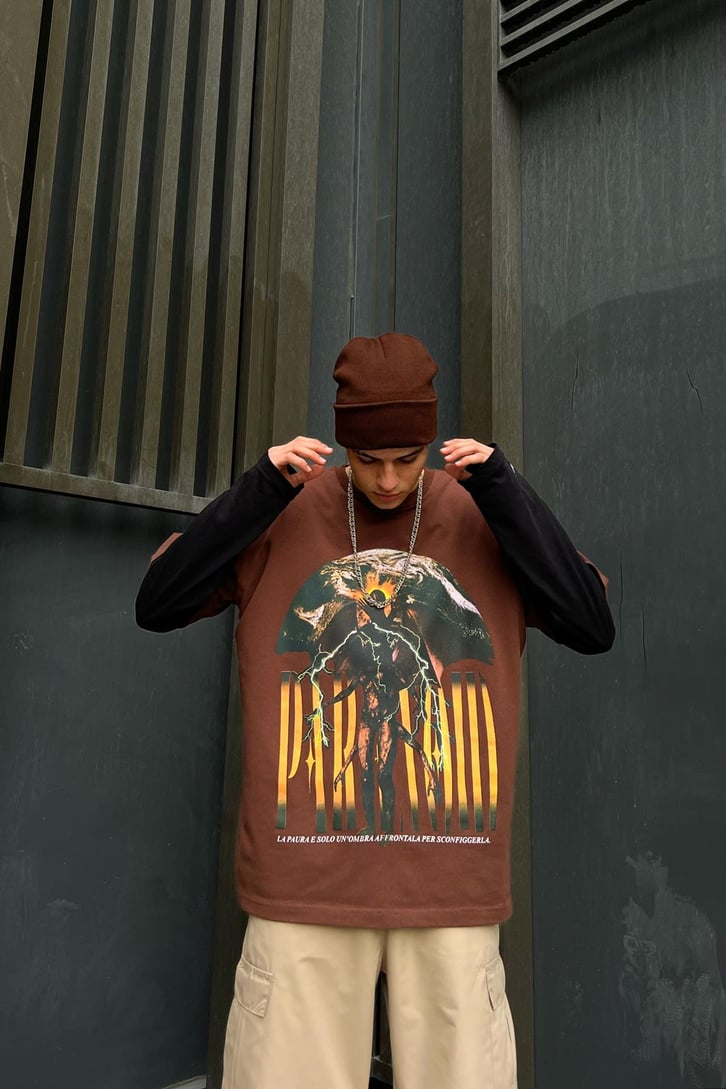 Baskılı Kahverengi Tshirt