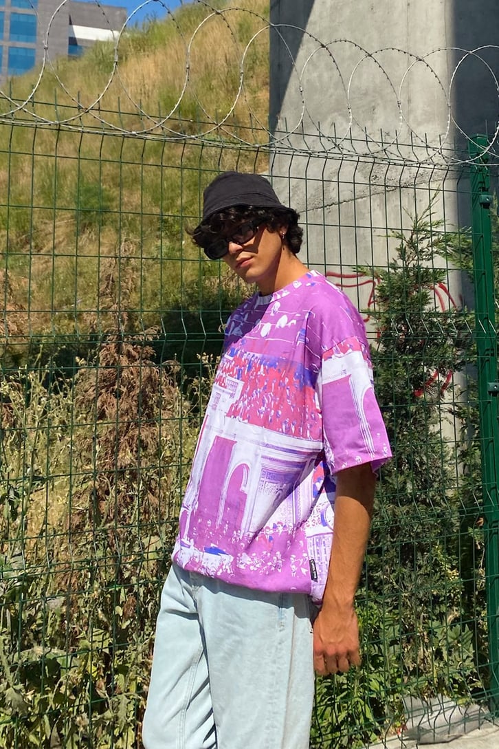 Baskılı Mor Oversize Tshirt