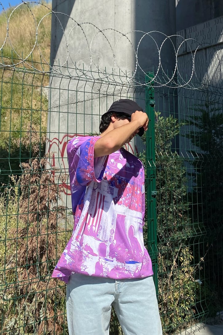 Baskılı Mor Oversize Tshirt