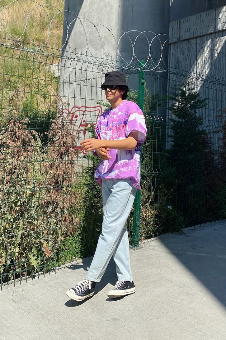 Baskılı Mor Oversize Tshirt