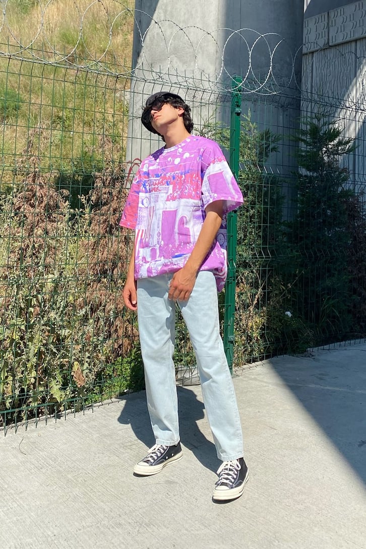 Baskılı Mor Oversize Tshirt