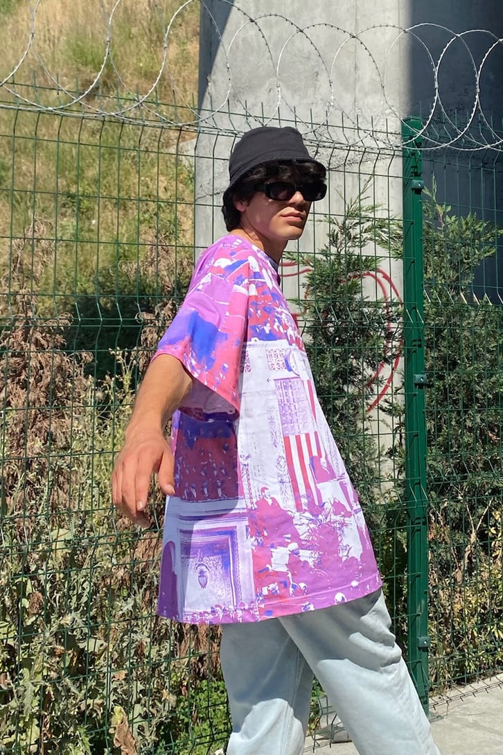 Baskılı Mor Oversize Tshirt