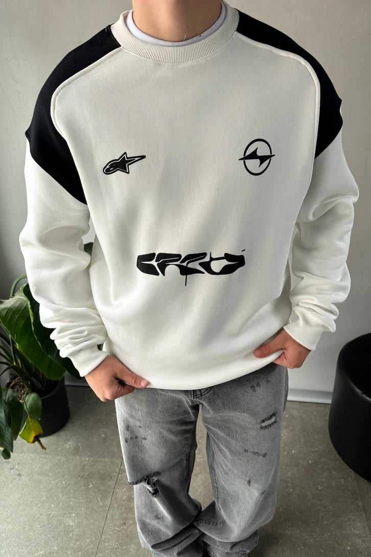 Baskılı Oversize Bisiklet Yaka Sweatshirt