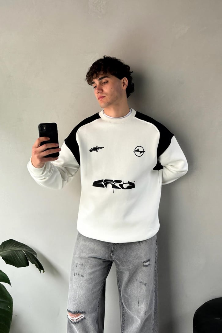 Baskılı Oversize Bisiklet Yaka Sweatshirt