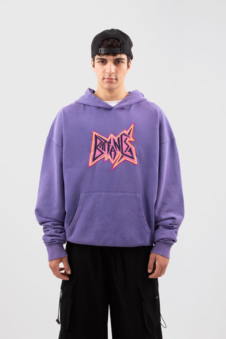 Batfang Nakışlı Mor Oversize Hoodie