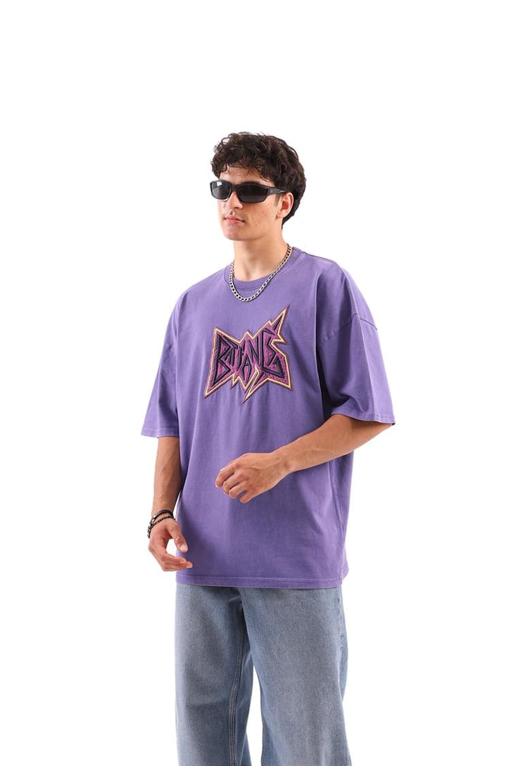 Batfang Nakışlı Mor Oversize Tshirt