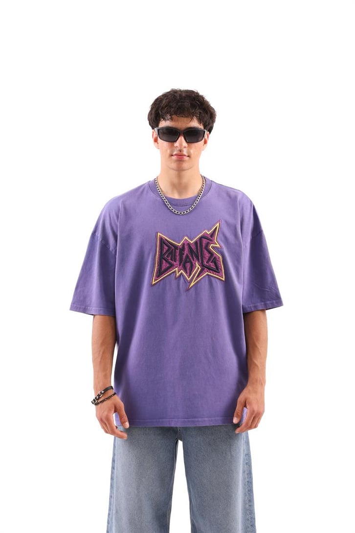 Batfang Nakışlı Mor Oversize Tshirt