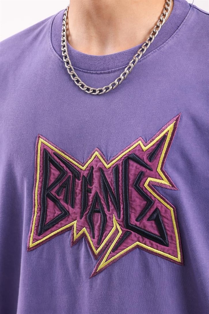 Batfang Nakışlı Mor Oversize Tshirt
