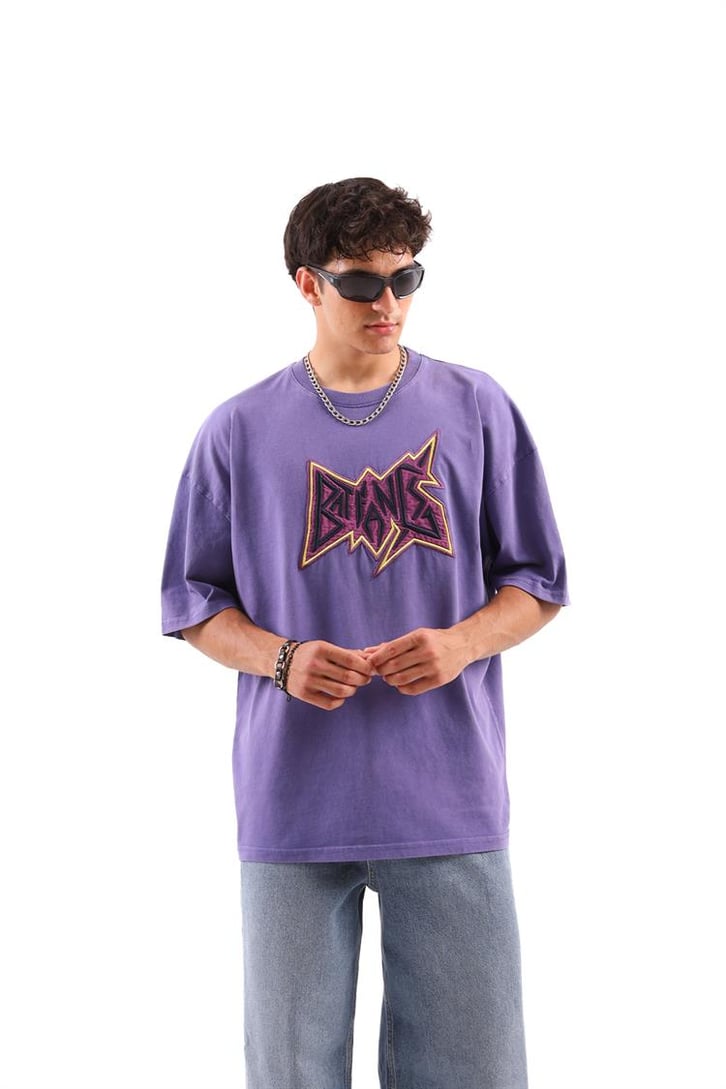 Batfang Nakışlı Mor Oversize Tshirt