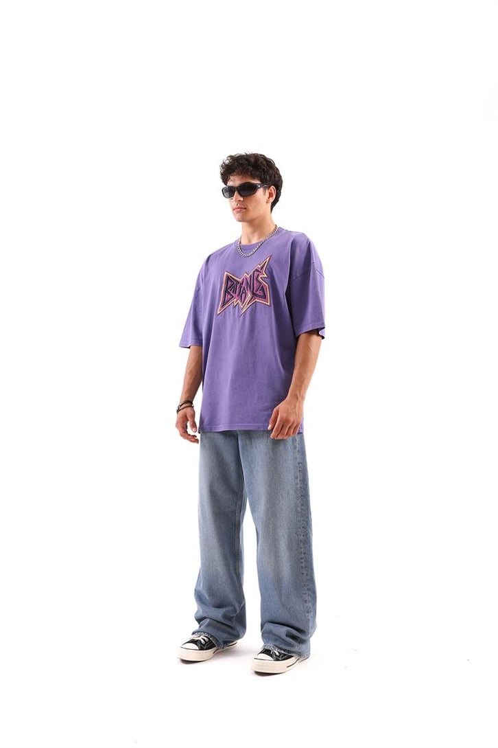 Batfang Nakışlı Mor Oversize Tshirt