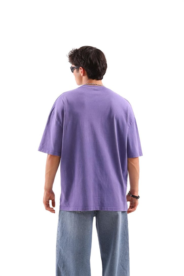 Batfang Nakışlı Mor Oversize Tshirt