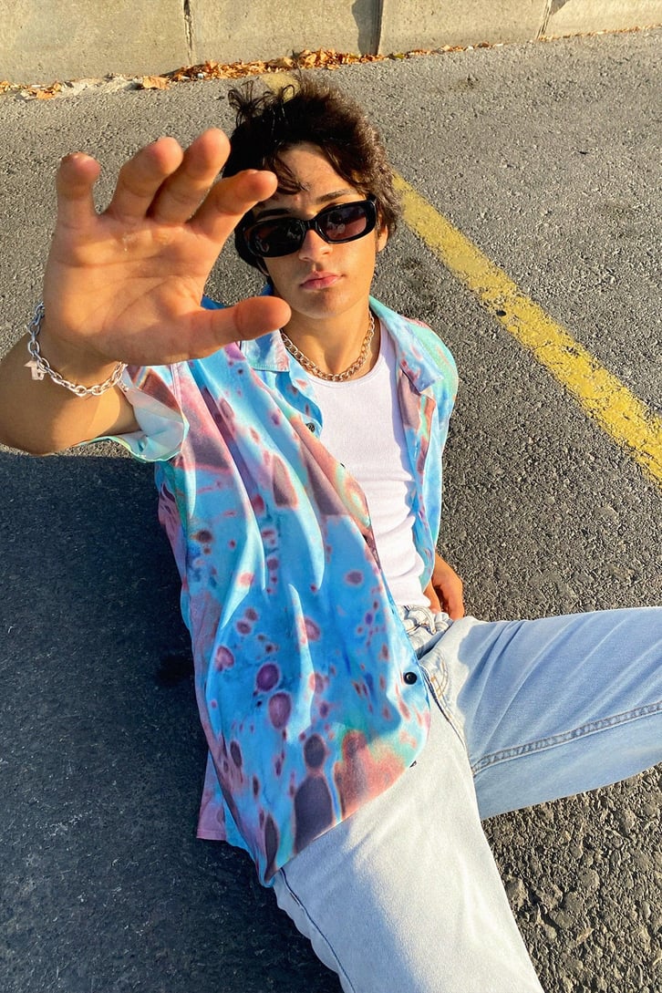 Batik Desen Oversize Kısa Kollu Gömlek