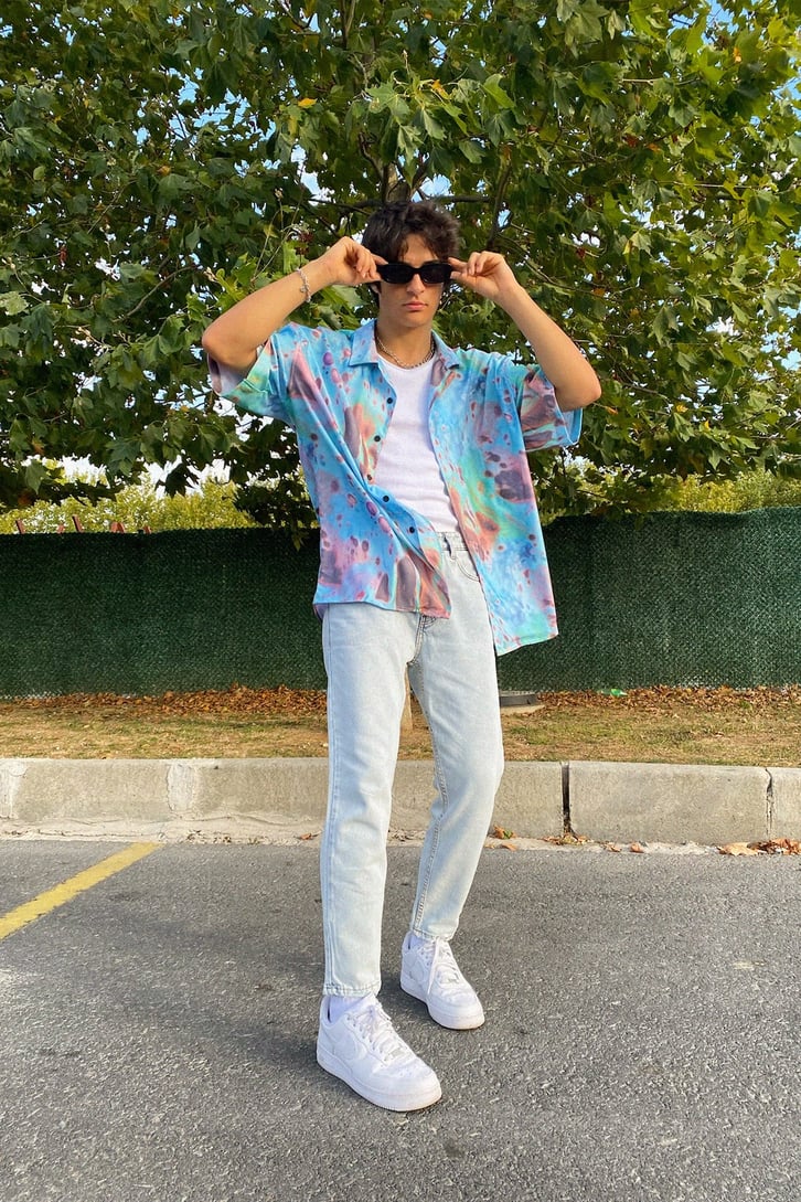 Batik Desen Oversize Kısa Kollu Gömlek